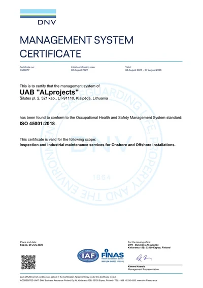 DNV management system certificate — ISO 45001:2018, certificate C550877