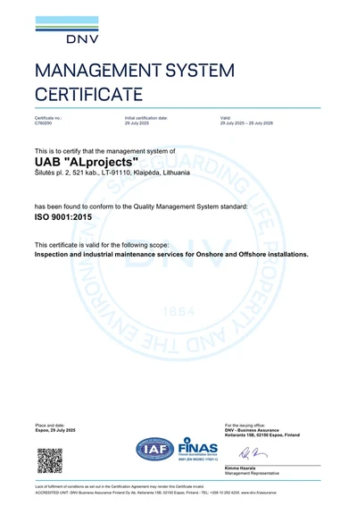 DNV management system certificate — ISO 9001:2015, certificate C760290