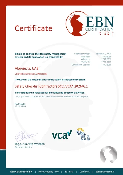 EBN Certification safety management system certificate &mdash; VCA* 2026/6.1, certificate EBN.VCA.12190.1
